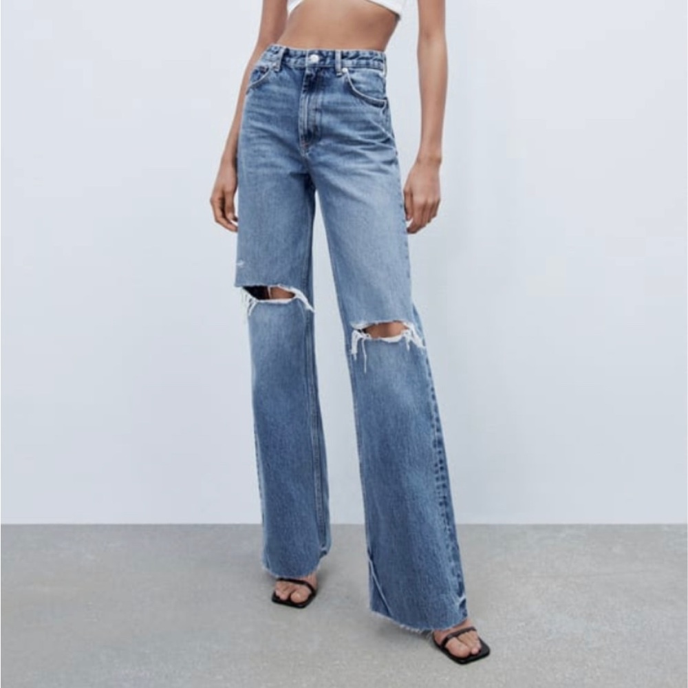 Zara Ripped Wide Leg Jean